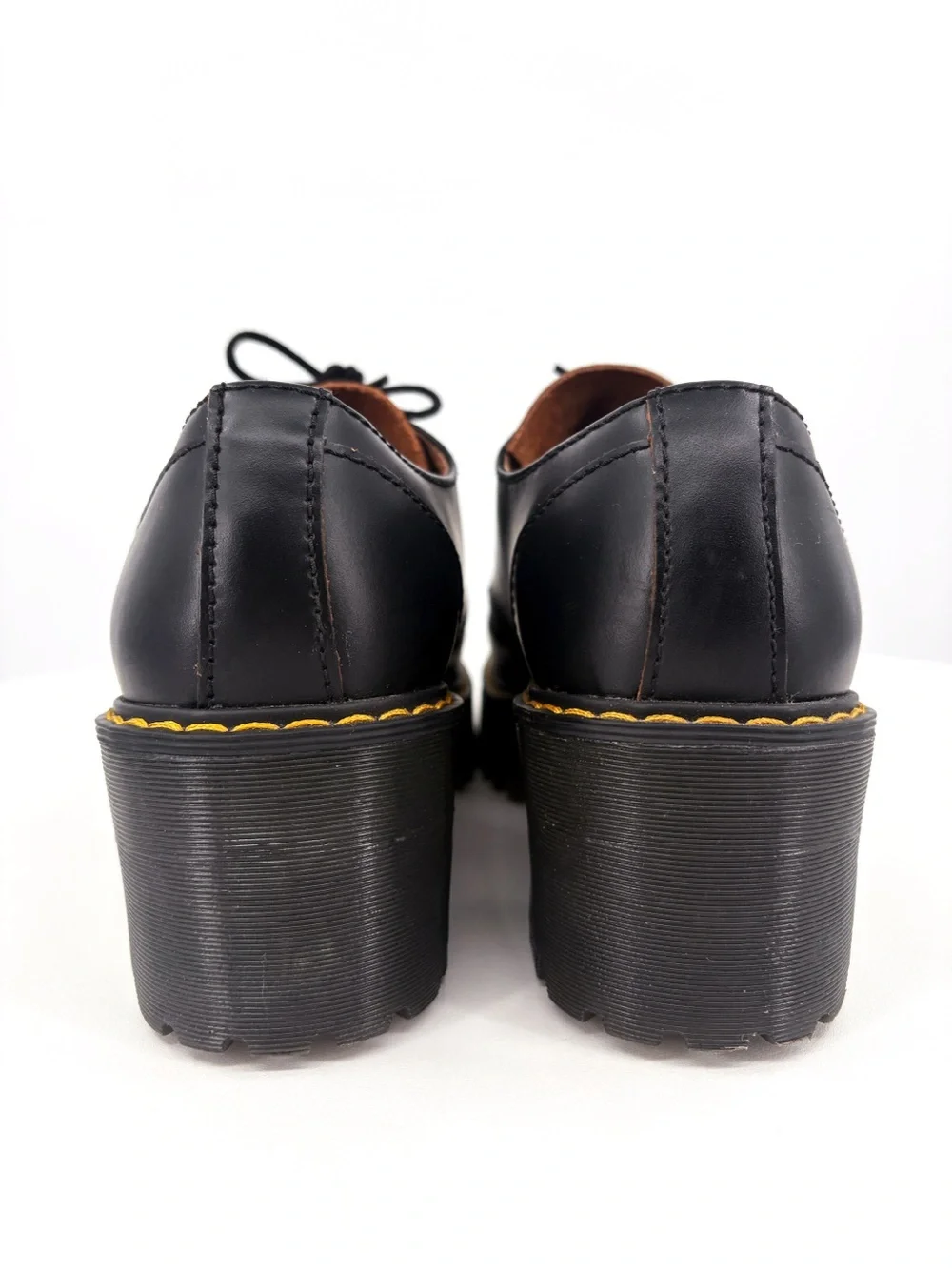 Dr. Martens Leona Lo Black Leather Platform Heeled Oxford Shoes 9